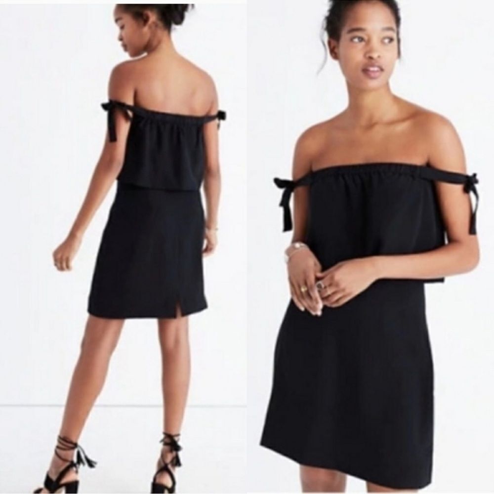 Madewell Off The Shoulder Tie Silk Mini Dress Black